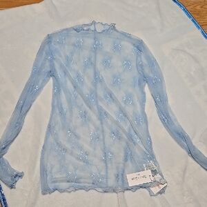 Chic Sheer Blue Lace Women's Blouse